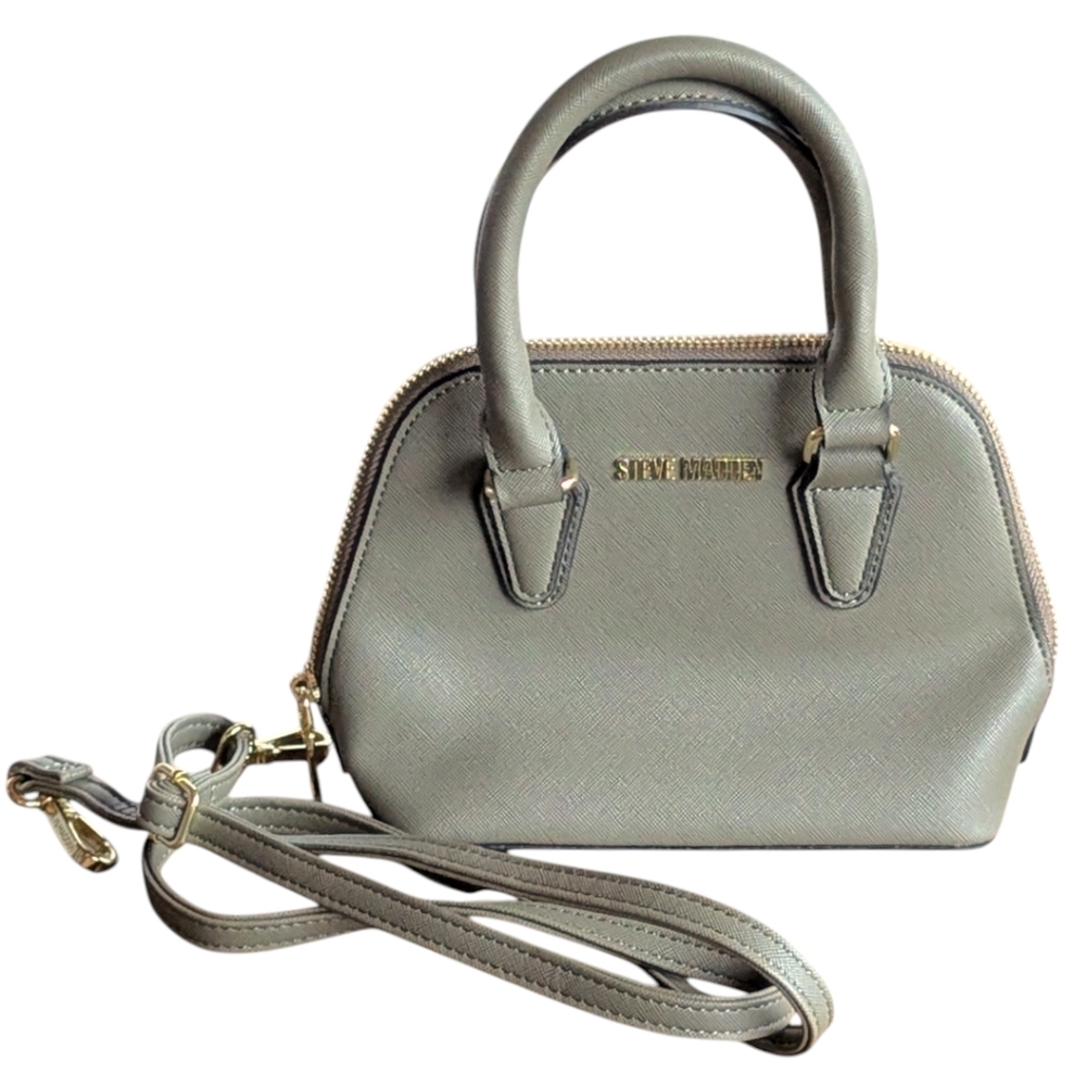 Steve Madden Small Crossbody Faith Saffiano Gray Olive Dome Bag‎ Satchel - Picture 2 of 10